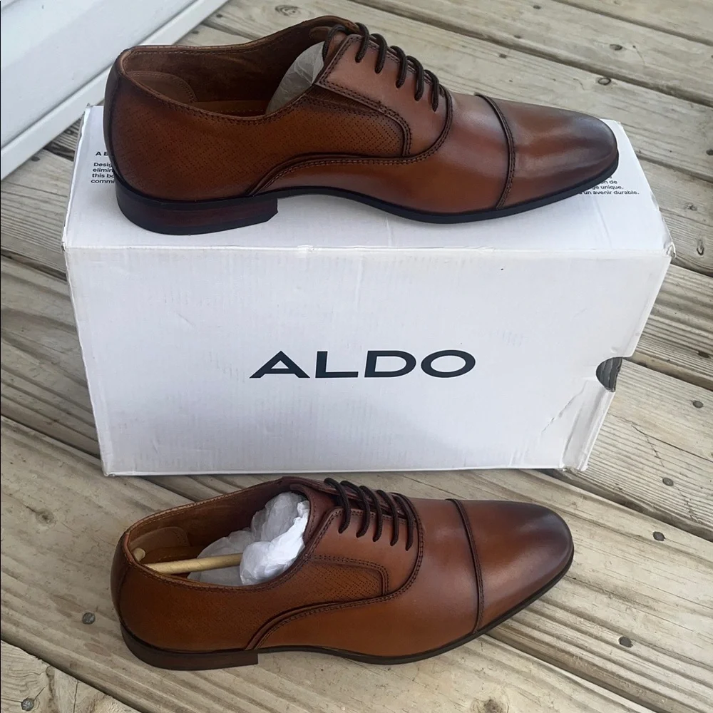 ALDO NEW Men's Albeck Classic Cognac Leather Men's Oxford Shoes, Men’s Size 9.5